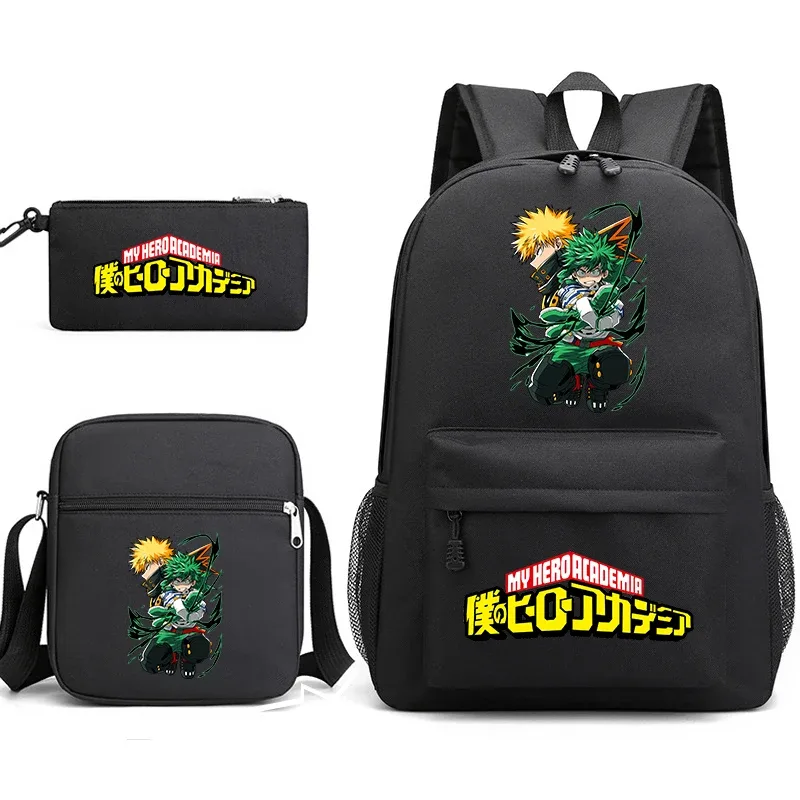 ensemble de sacs à dos scolaires imprimés my hero academia, 3 en 1, avec sac à bandoulière, trousse à crayons, pour garçons, filles, enfants