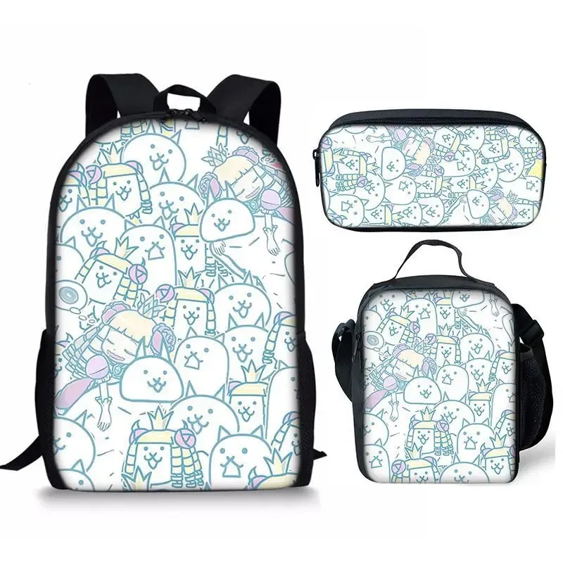 the battle cats – ensemble de trois pièces, sac à dos pour étudiant, sac à stylos, sac de repas, ensemble de trois pièces