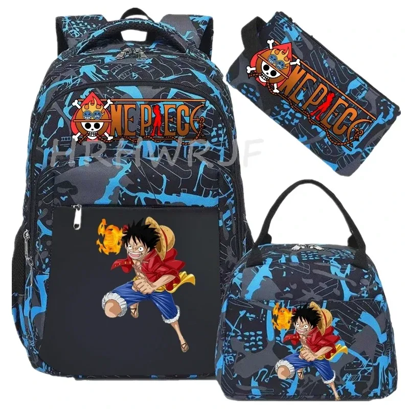 sac à dos one piece monkey d luffy 3 pièces camouflage pour adolescents, sacs d'école pour ordinateur portable, collégiens/lycéens, sacs de voyage en plein air, mochilas