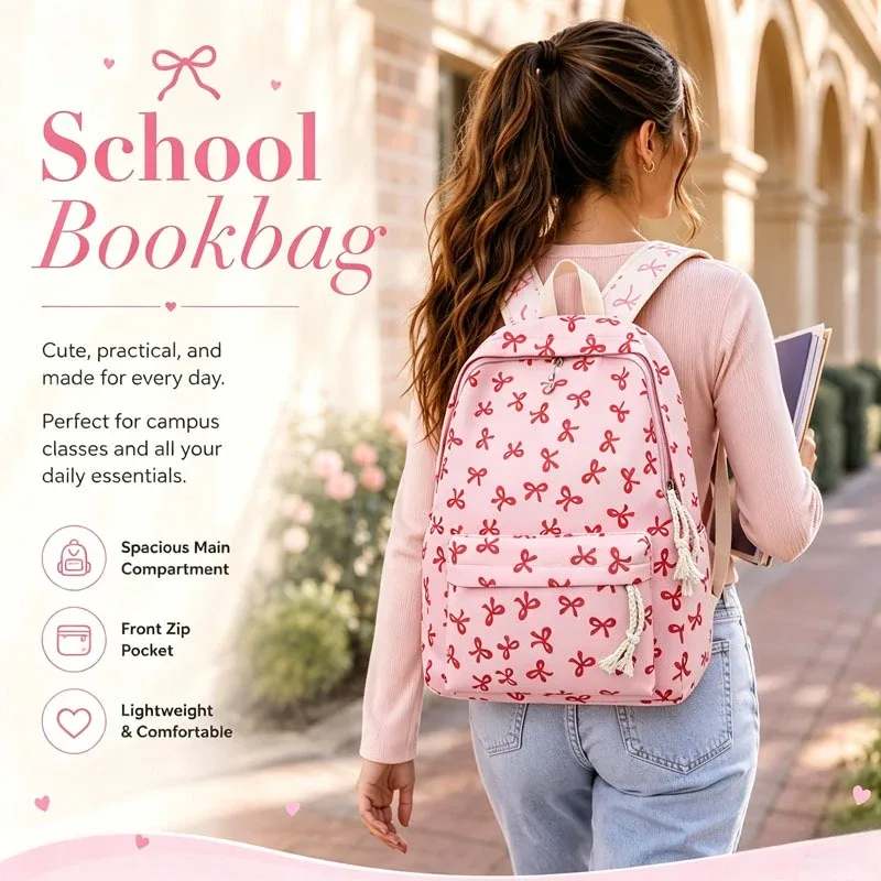 sac à dos décoratif avec nœud pour filles et femmes, léger, décontracté, pour les voyages, les trajets quotidiens, le sport, l'école, élégant, printemps-été