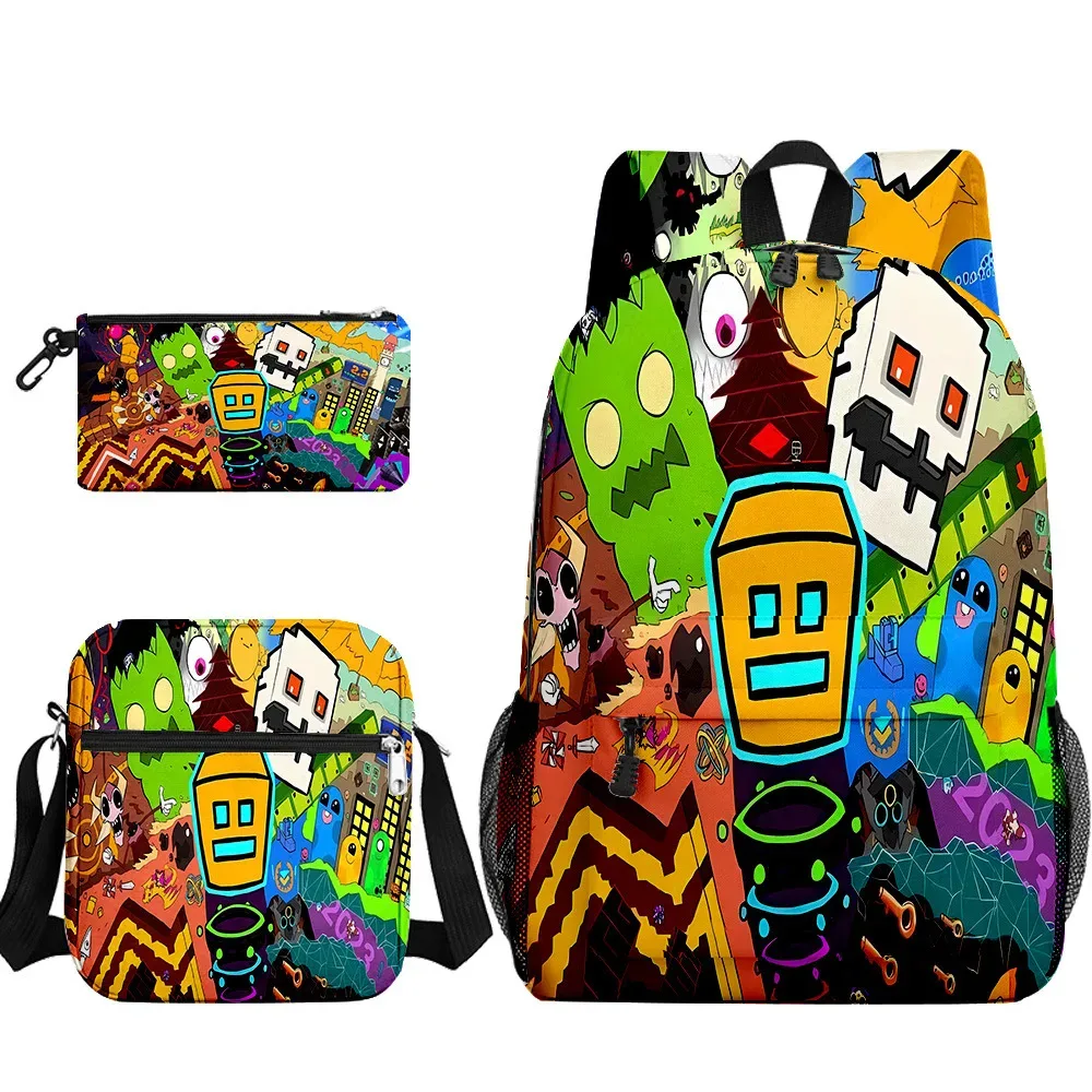 populaire cool geometry dash 3d imprimé 3 pièces/ensemble sacs d'école pour élèves sac à dos pour ordinateur portable sac à dos sac à bandoulière incliné trousse à crayons