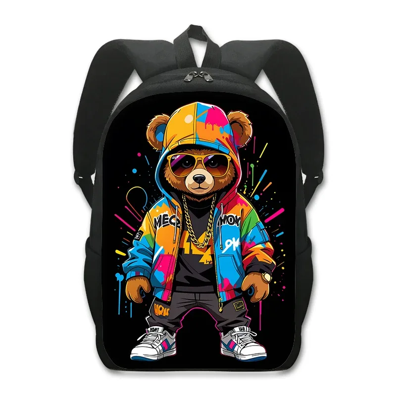 sac à dos kawaii graffiti bear pour hommes et femmes, sac à dos décontracté pour étudiants, sacs d'école pour adolescents, sac à dos de voyage hip hop, cartable