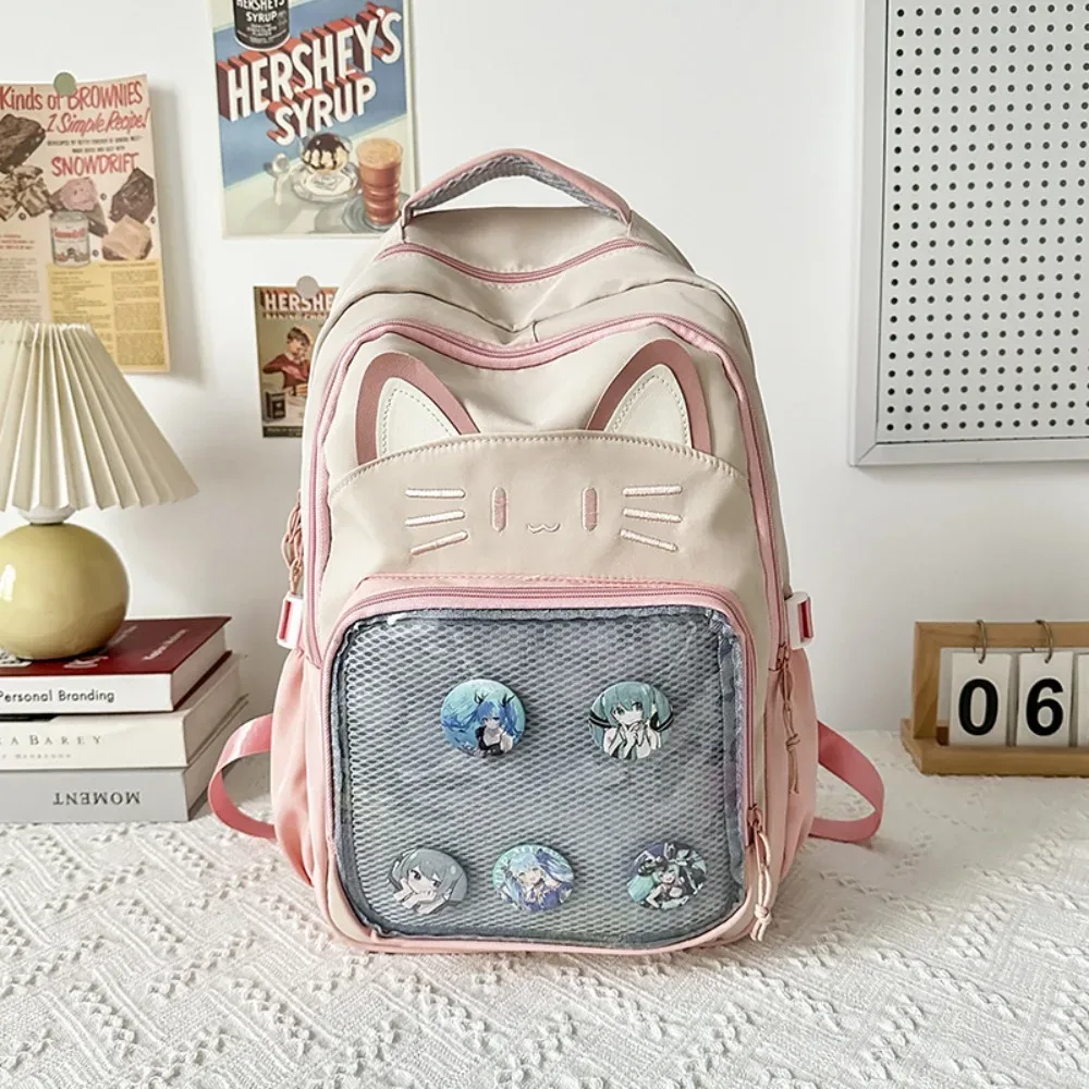 kawaii femmes sac à dos rose doux japonais dessin animé chat ita sac mode grande capacité décontracté polyvalent sacs à dos pour dames