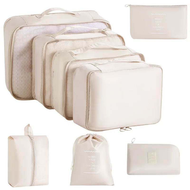 ensemble de rangement de voyage : sacs de rangement pour vêtements, chaussures, articles de toilette et maquillage, grande capacité, valise portable, sac de classification