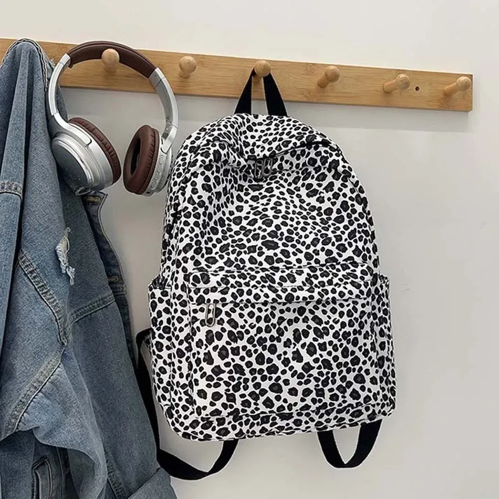 sac à dos pour ordinateur portable en nylon imprimé léopard, sac à dos rétro, sac d'école pour étudiants, sac à dos durable avec sangles fixes, grande capacité, pour usage quotidien