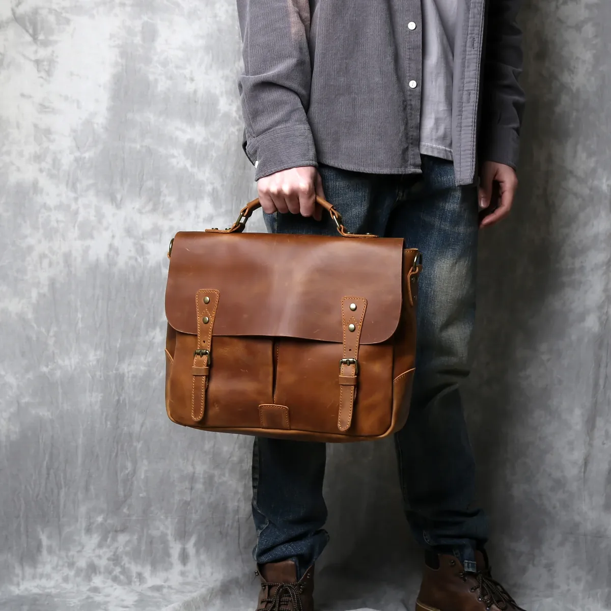 sac à main en cuir crazy horse rétro britannique, sac messager en cuir pour homme, sacoche de postier grande capacité, porte-documents en cuir baotou