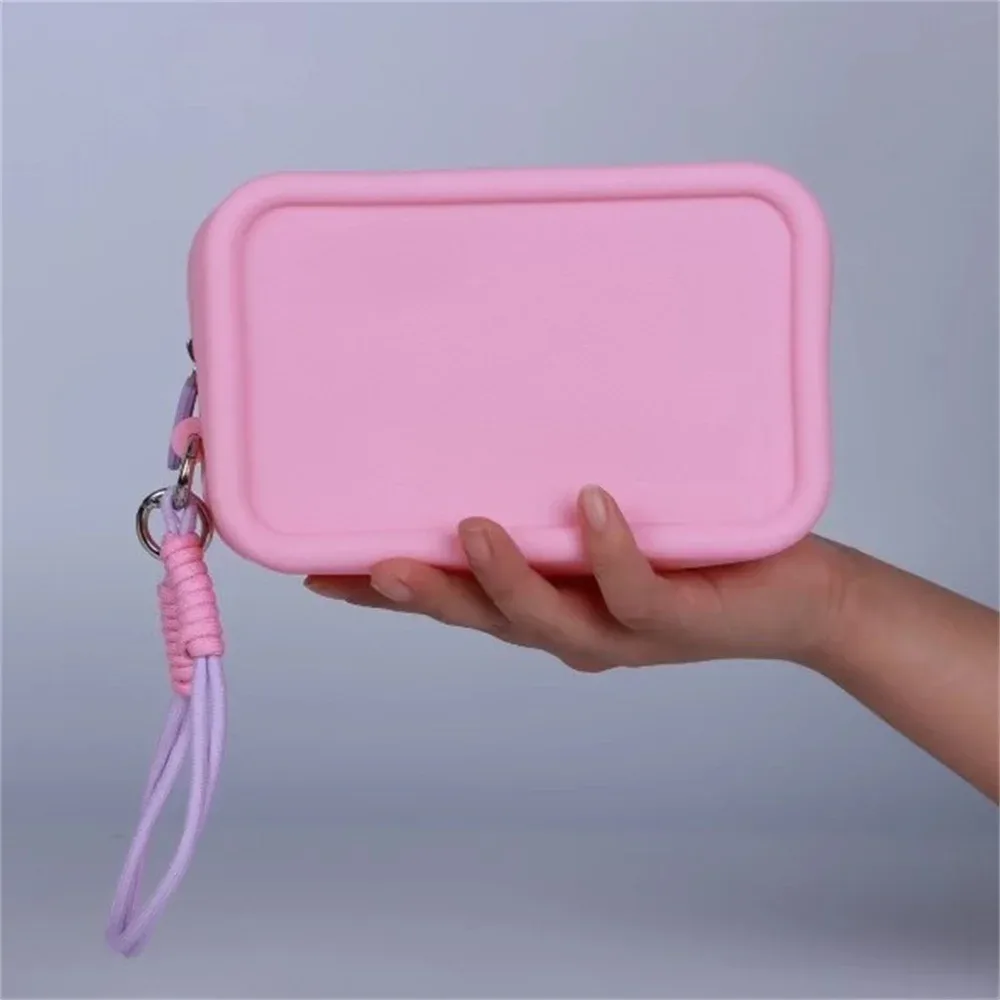 sac en silicone couleur bonbon, sac de maquillage, sac à cosmétiques, pochette de rouge à lèvres en silicone pour organisateur d'utilisation quotidienne