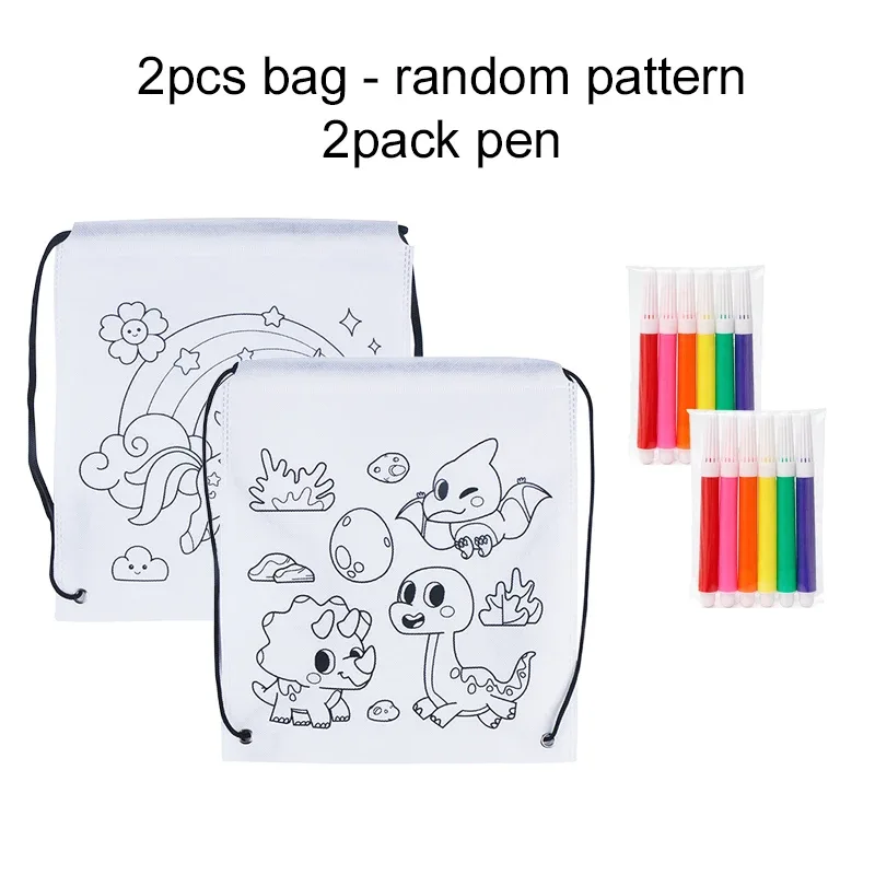 2 à 12 sacs à dos à cordon de serrage avec motifs à colorier, sacs de rangement non tissés pour étudiants, fournitures éducatives, sacs de rangement pour livres de tutoriels tmz