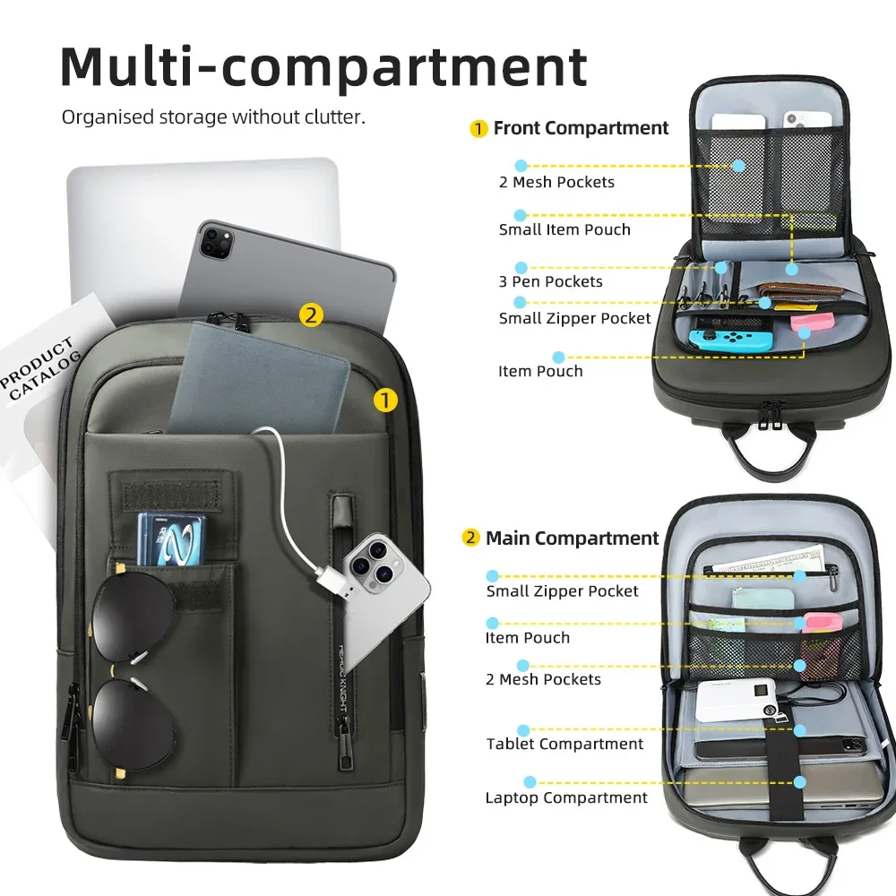 heroic knight – sac à dos d'affaires fin pour hommes, étanche, pour ordinateur portable 15.6 pouces, élégant, multifonctionnel, pour motard, sac à bandoulière de voyage