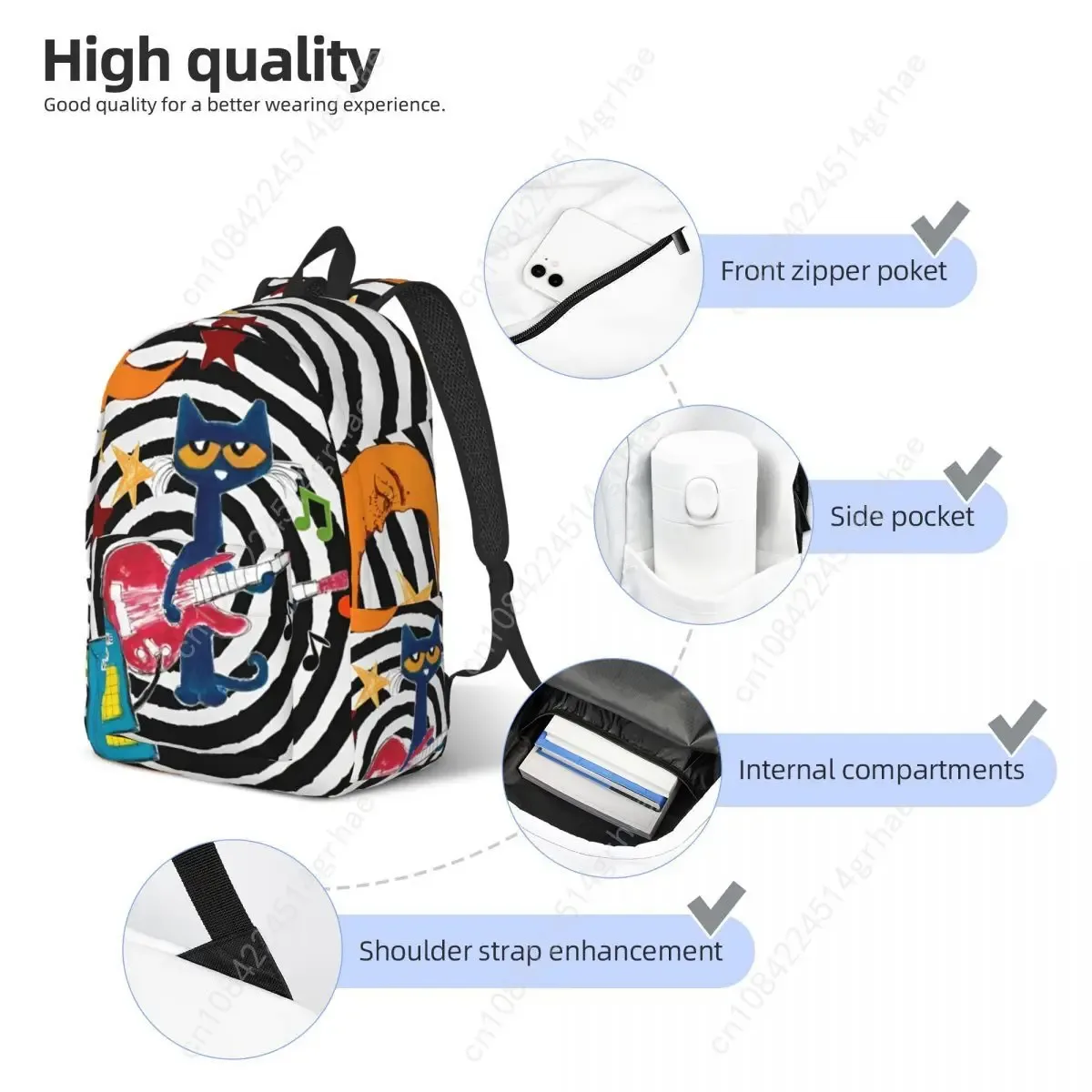 sac à dos cool pour lycée, randonnée et voyage, motif pete le chat et les chats de dessin animé, avec motif 'i love my white shoes', pour hommes et femmes, sacs en toile pour ordinateur portable