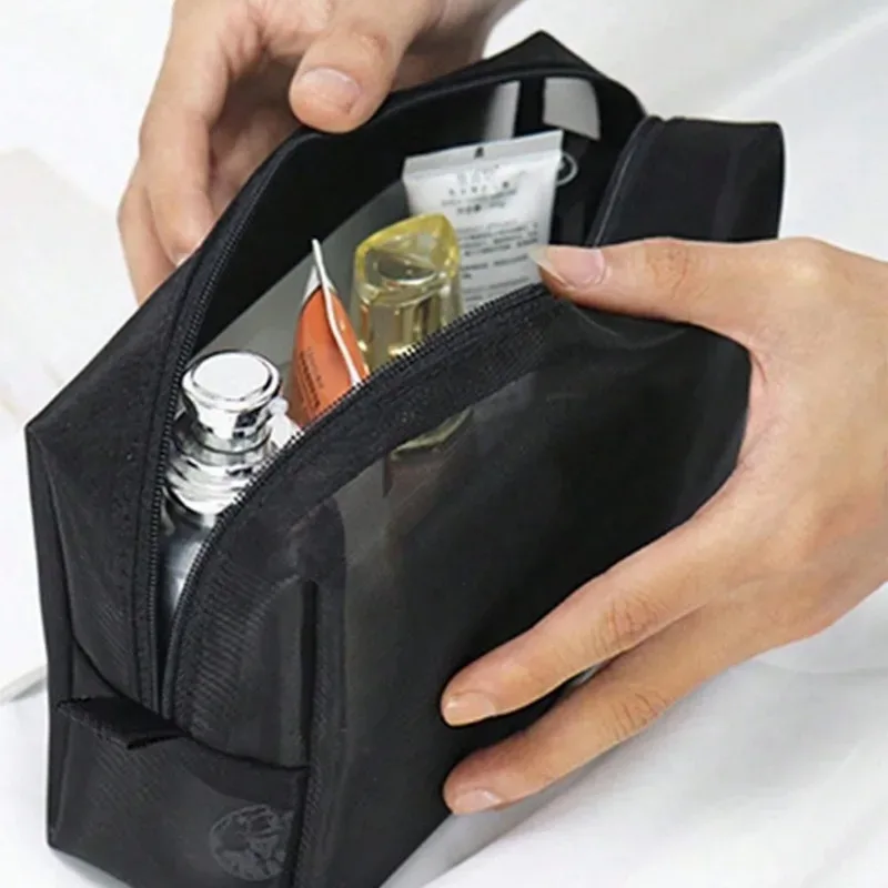 sacs à cosmétiques transparents en maille, trousse de maquillage noire, trousse de rangement portable, trousse de voyage en plein air, rouge à lèvres, poudres, cadeaux, taille s, m, l, 3 pièces