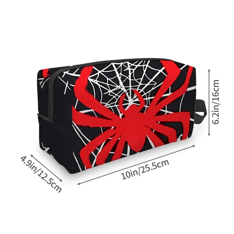 Sac à cosmétiques noir à motif d'araignée rouge pour garçons et filles, meilleurs cadeaux, sac de rangement plat 2D en dessin animé pour enfants
