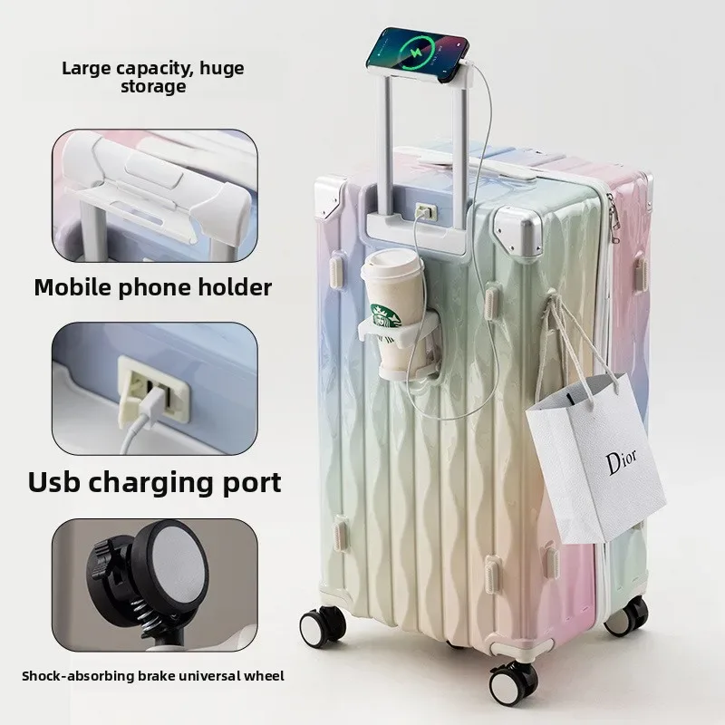valise de voyage grande taille 24/26/28/30 pouces, valise à fermeture éclair en pc avec porte-gobelet usb, valise à roulettes avec roulettes