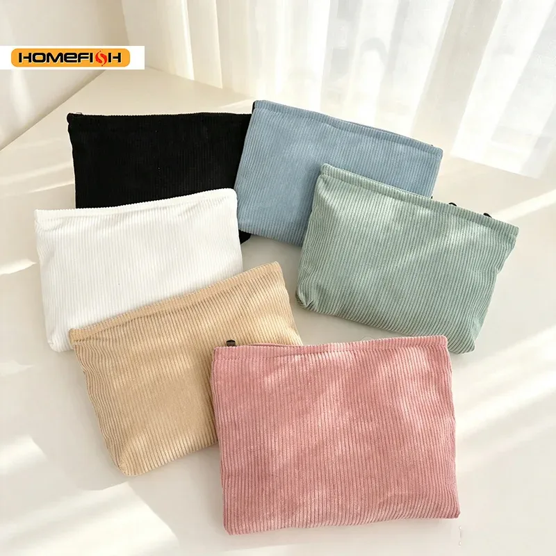 HOMEFISH Trousse de Maquillage en Velours Côtelé Grande Capacité Portable Organisateur de Maquillage de Voyage avec Fermeture Éclair Sac à Main Quotidien pour Femmes