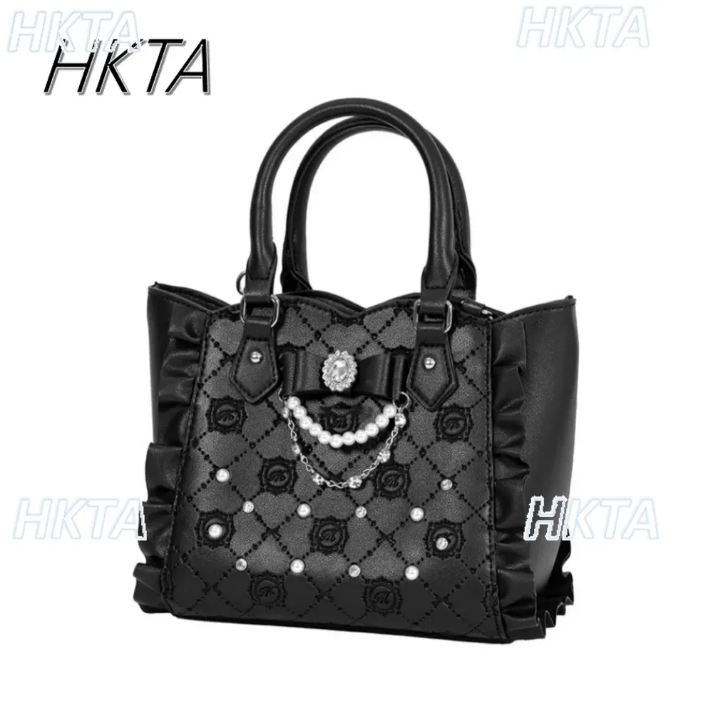 doux filles japonais sac fourre-tout été nouveau mignon sac à main perle strass épaule sac à main mine bow bandoulière sac à dos femmes sacs