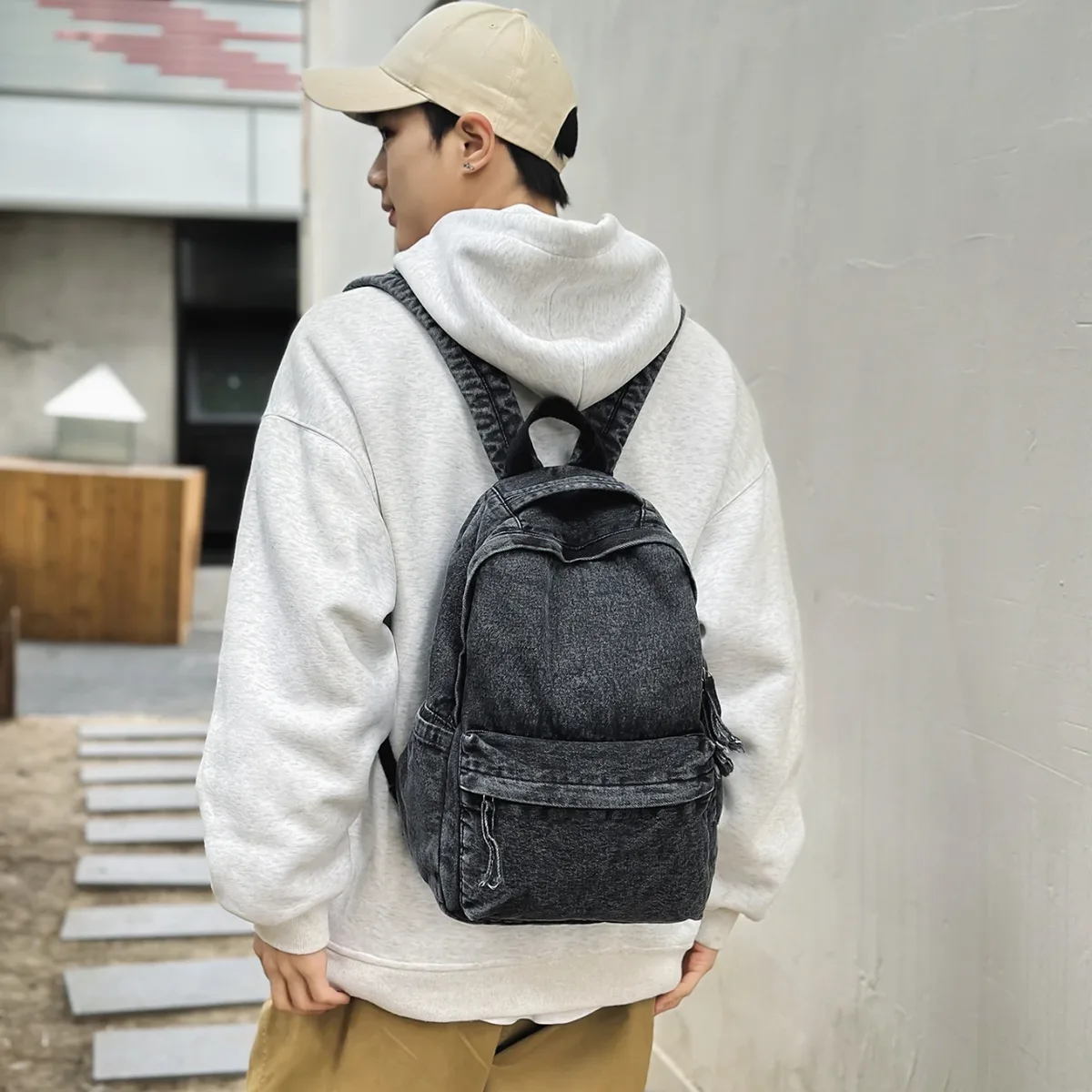 sac à dos en jean délavé vintage, léger, grande capacité, pour étudiants, sac d'école, sac de voyage décontracté, noir, bleu, nuances rétro