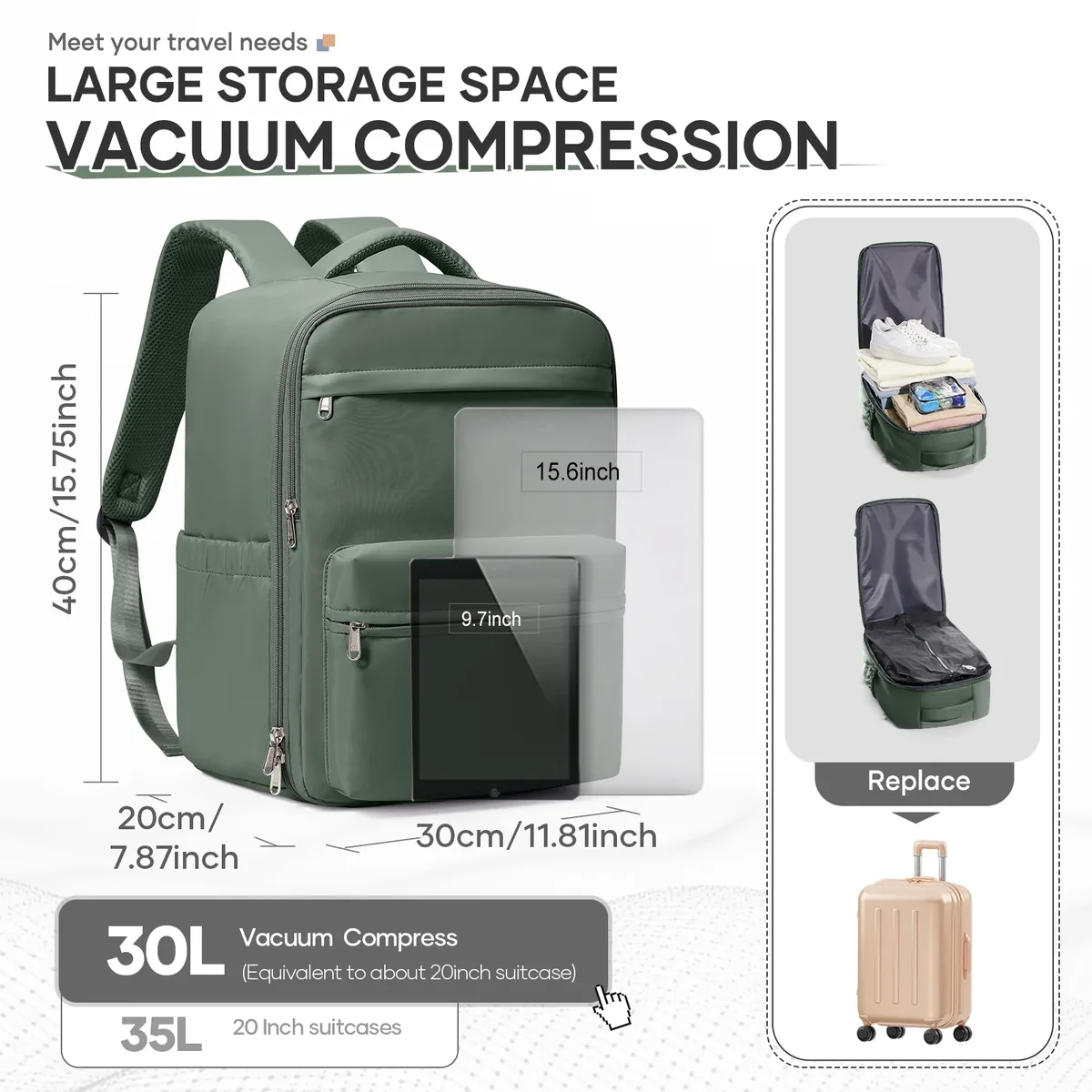 sac à dos de voyage ryanair 40x30x20, sac à dos à compression sous vide, sac de cabine wizzair, sac de voyage pour ordinateur portable 15,6 pouces, sac de rangement, cartable
