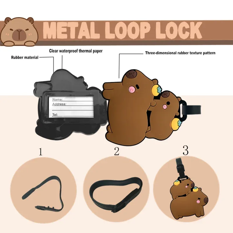 accessoires de voyage, étiquettes de bagages, capybara de dessin animé, bagages en pvc, porte-carte d'identité, porte-adresse, étiquette de bord pour bagages, étiquette portable