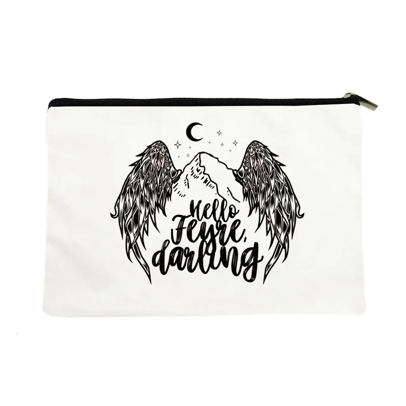 trousse de maquillage en toile velaris, pochette à cosmétiques hello feyredarling fantasy bookish avec fermeture éclair, organisateur de toilette portable pour voyage