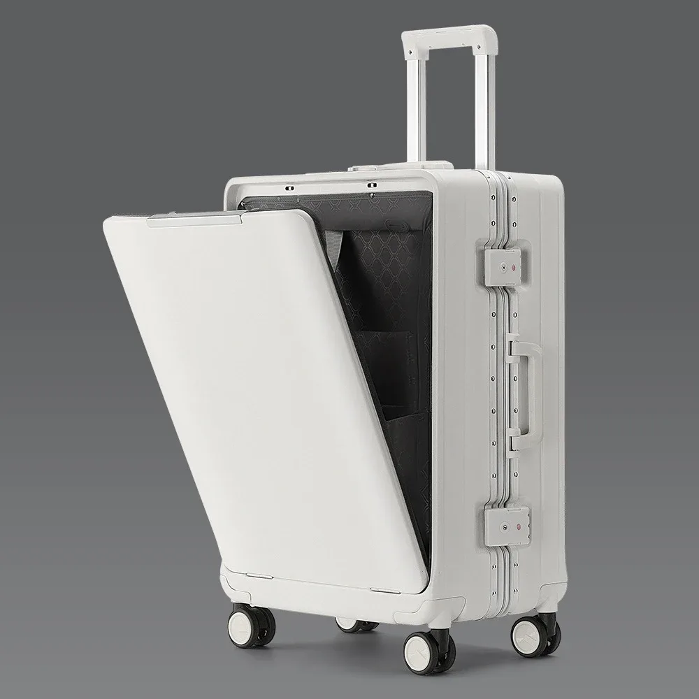 klqdzms – valise multifonctionnelle à ouverture frontale, avec cadre en aluminium, 20/24/26 pouces, grande capacité, avec mot de passe, pour voyage