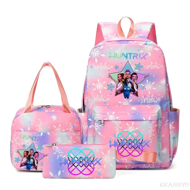 ensemble de 3 sacs à dos kpop demon hunters, sac d'école, sac à déjeuner, trousse à crayons, cadeau de rentrée scolaire pour fille, mochila de loisirs, sacs de voyage pour adolescents