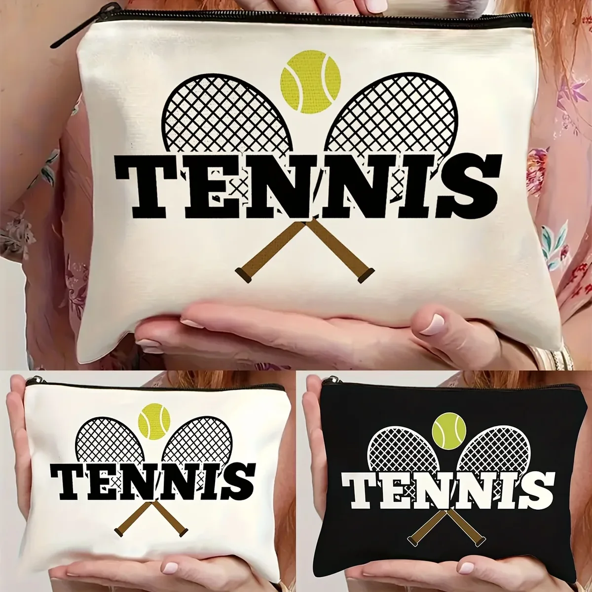 sac de maquillage sur le thème du tennis, cadeau pour les amateurs de tennis, pochette cosmétique de voyage lé