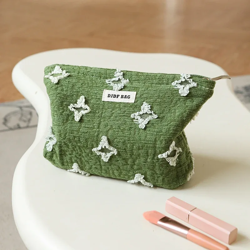 trousse de maquillage pour femmes, sac de rangement de rouge à lèvres cosmétique de grande capacité en fourrure verte, trousse de toilette de voyage, pochette pratique pratique