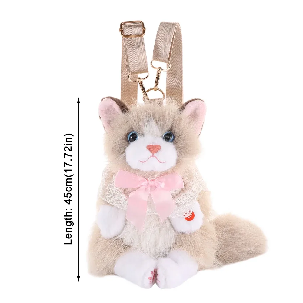 nouveau sac à dos chat réaliste en peluche, sac à dos chaton mignon et doux, sacs d'école et de voyage