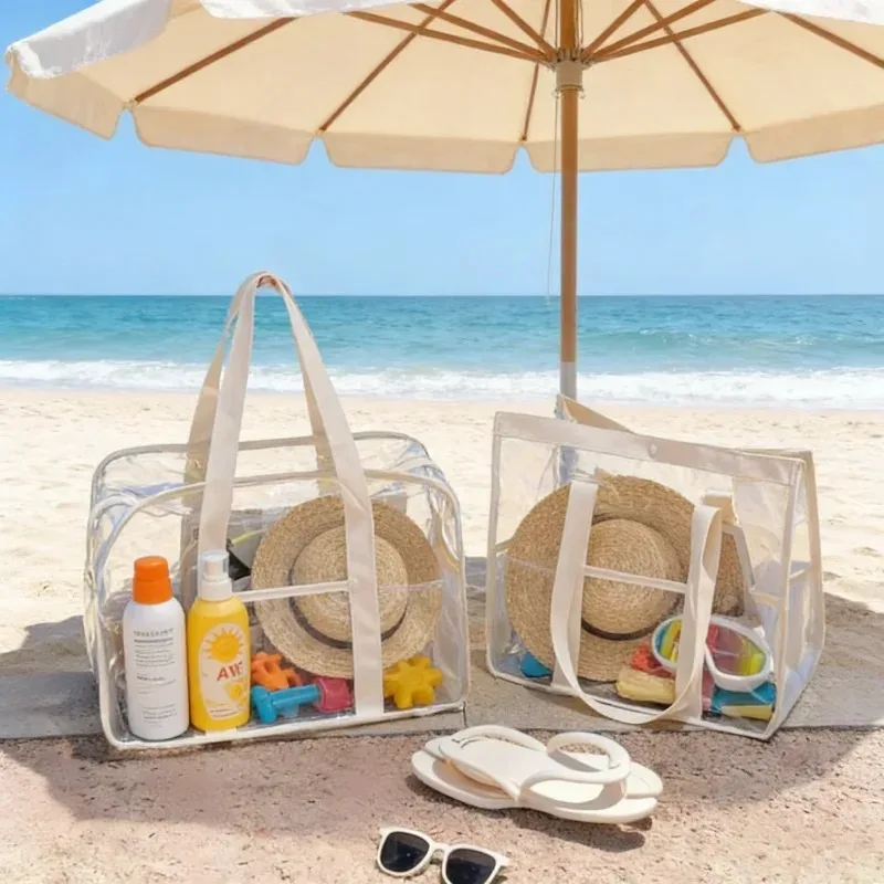 sac de rangement transparent à fermeture éclair avec poignée, grand organisateur de voyage pour la maison et les déplacements, design durable et pratique