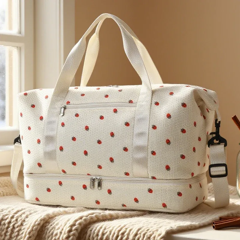 sac fourre-tout de voyage en velours côtelé, sac de voyage de grande capacité avec compartiment à chaussures, sacs de sport et de fitness pour femmes