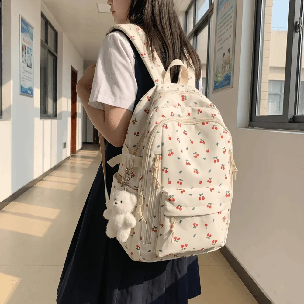 sac à dos à imprimé floral de grande capacité, multi-compartiments, multi-poches, motif nœud, sac d'école imperméable, sac à dos épaissi pour voyage