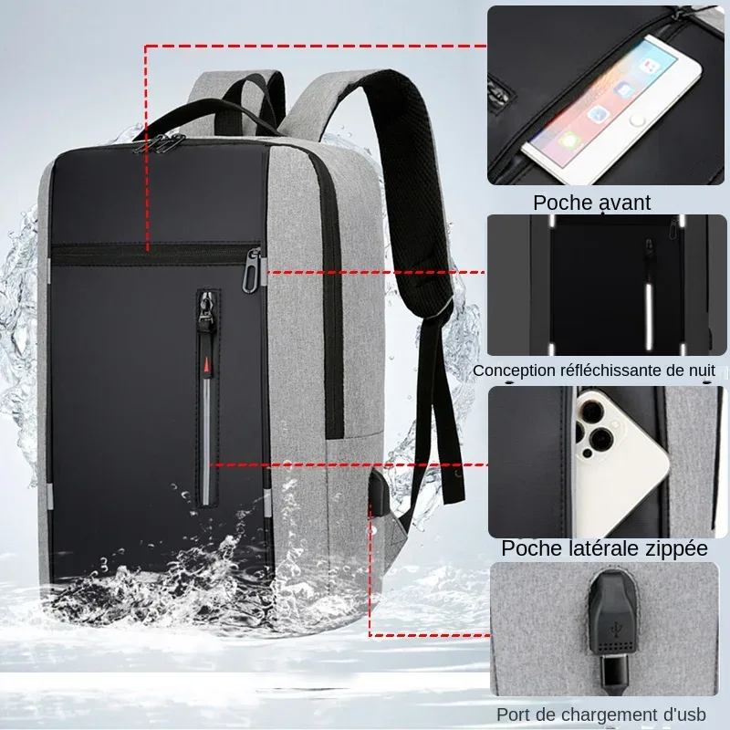 sac à dos d'affaires étanche pour hommes, sacs à dos d'école usb, sac à dos pour ordinateur portable de 15.6 pouces, sacs à dos de grande capacité pour hommes