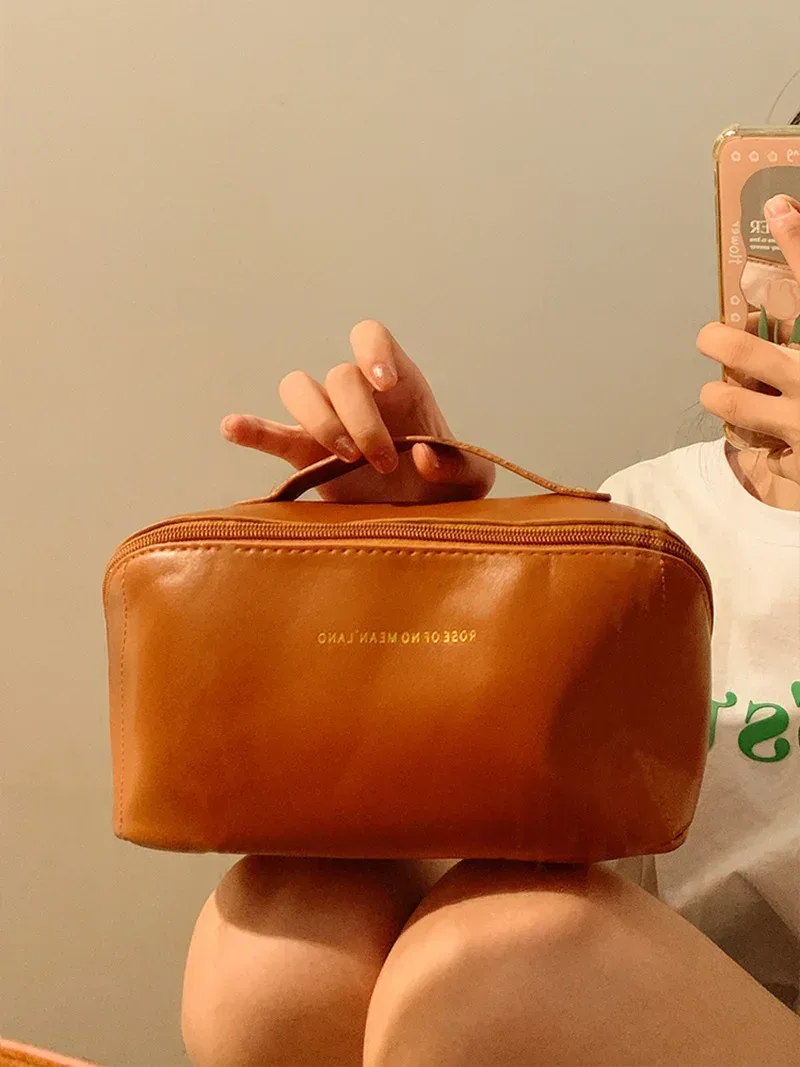 trousse de toilette grande capacité pour femme, sac de rangement portable pour maquillage avec séparateurs, poignée et fonction organisateur, sac à fermeture éclair