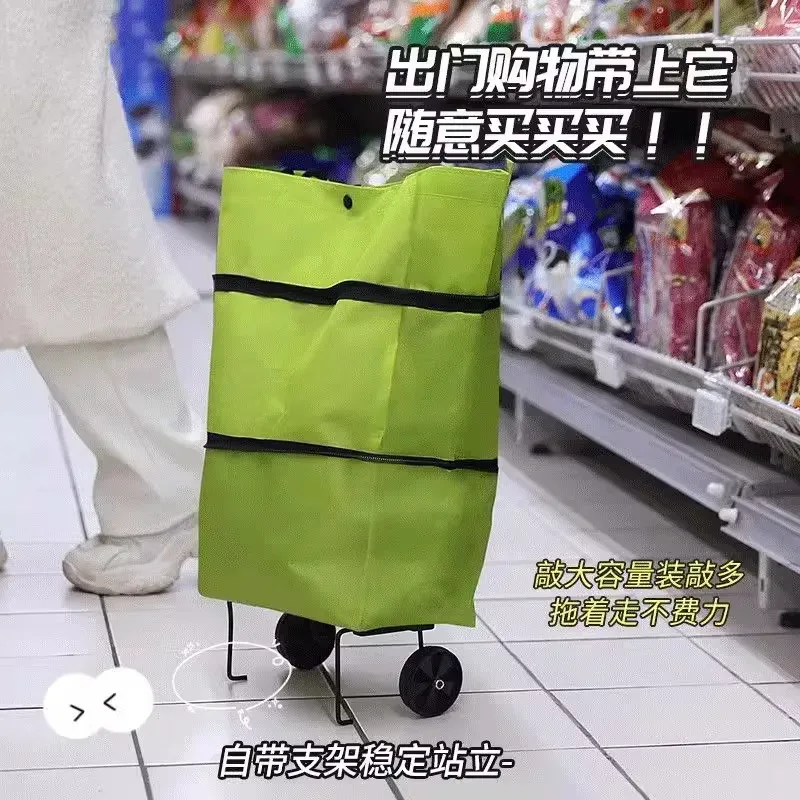 sac de courses pliable à roulettes avec logo personnalisé, grande capacité, sac fourre-tout à roulettes pour femmes, pour la maison, le supermarché et les courses.