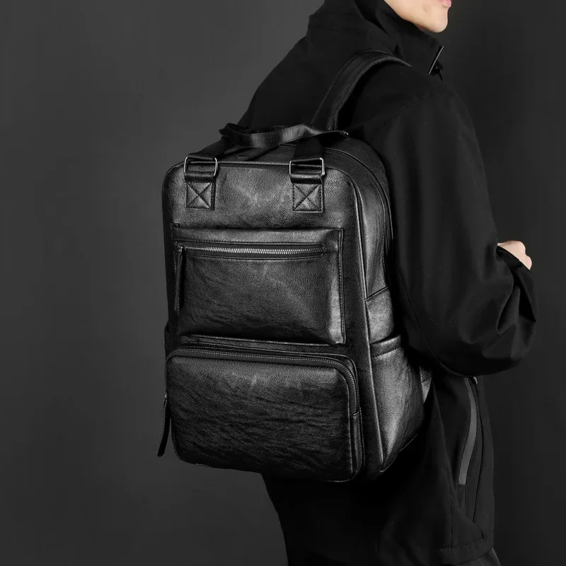 sacs à dos imperméables en cuir pour hommes, sacs d'ordinateur de bonne qualité, sacs à main de grande capacité pour hommes, sacs à bandoulière de couleur unie
