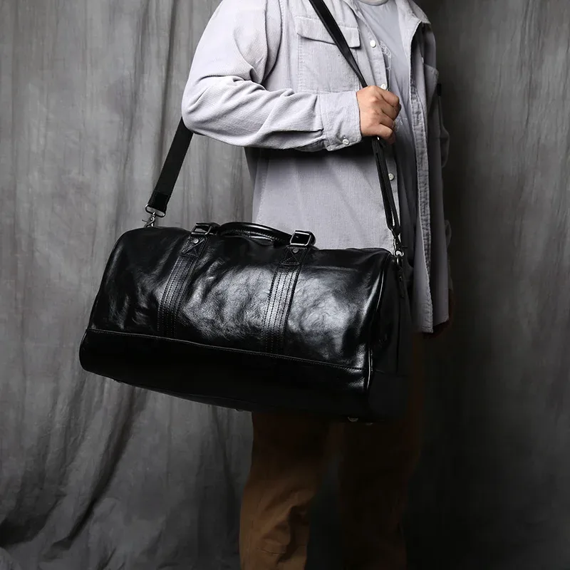 nzpj – sac de voyage en cuir véritable pour hommes, sac à main en cuir de vache naturel, sac à bandoulière décontracté, sac à bagages de grande capacité pour ordinateur portable de 16 pouces