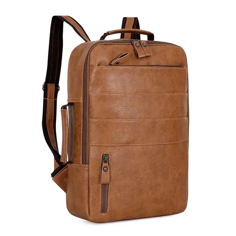 sacs à dos d'affaires pour hommes étanche en cuir pu pochette d'ordinateur grande capacité usb charge sac à dos mâle mode voyage sac à dos sac