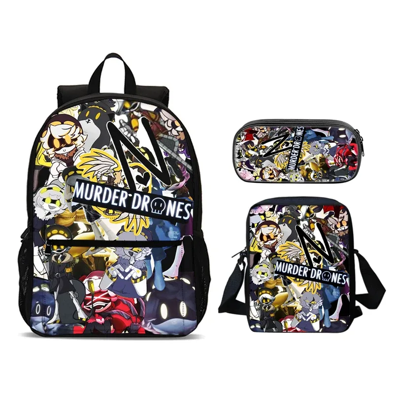 murder drones 3 pièces ensemble sac à dos 47 cm/18.5 pouces grande capacité sac à dos sac à bandoulière trousse à crayons sacs de livre pour garçons fille meilleur cadeau