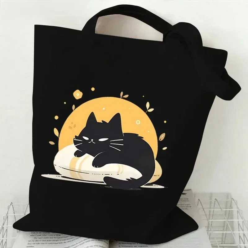 sac fourre-tout en toile imprimé chat, motif chat de dessin animé mignon, sac à bandoulière pour les courses quotidiennes, pour les amoureux des animaux de compagnie, bolso grande mujer