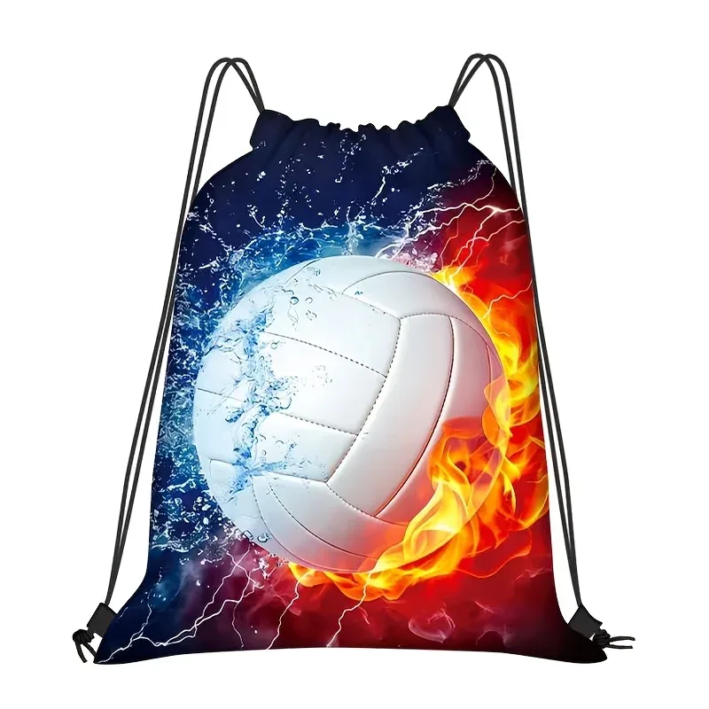 sac à dos de sport léger en polyester avec cordon de serrage, imprimés basketball et football, idéal pour la gym, les activités de plein air, les fêtes ou comme sac cadeau