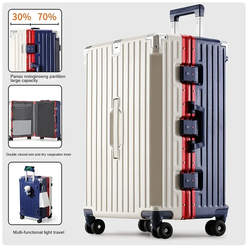 nouvelle valise à cadre en aluminium, capacité importante 3:7, avec serrure à combinaison, multifonctionnelle, à roulettes, pour bagage cabine