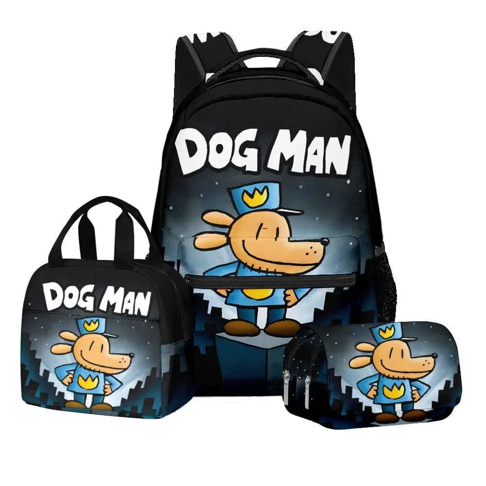 luxe populaire nouveauté dessin animé chien homme 3d imprimé 3 pièces/ensemble étudiant sacs d'école voyage cahier sac à dos sac à déjeuner porte-crayon