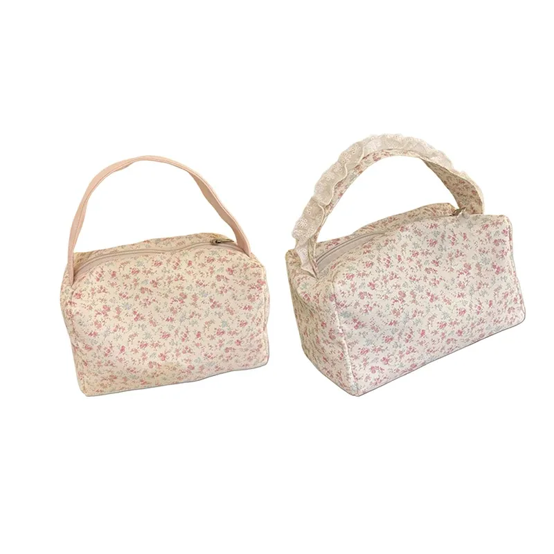 sac de maquillage portable à imprimé floral mignon, petit format, grande capacité, sac de toilette de voyage