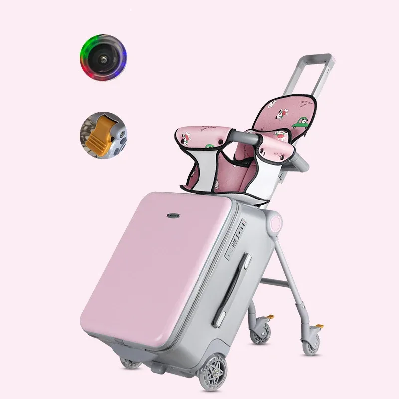 valise pour enfants avec roulettes, grandes valises avec conception de siège enfant, bagage à main rigide de 20 pouces pour voyage