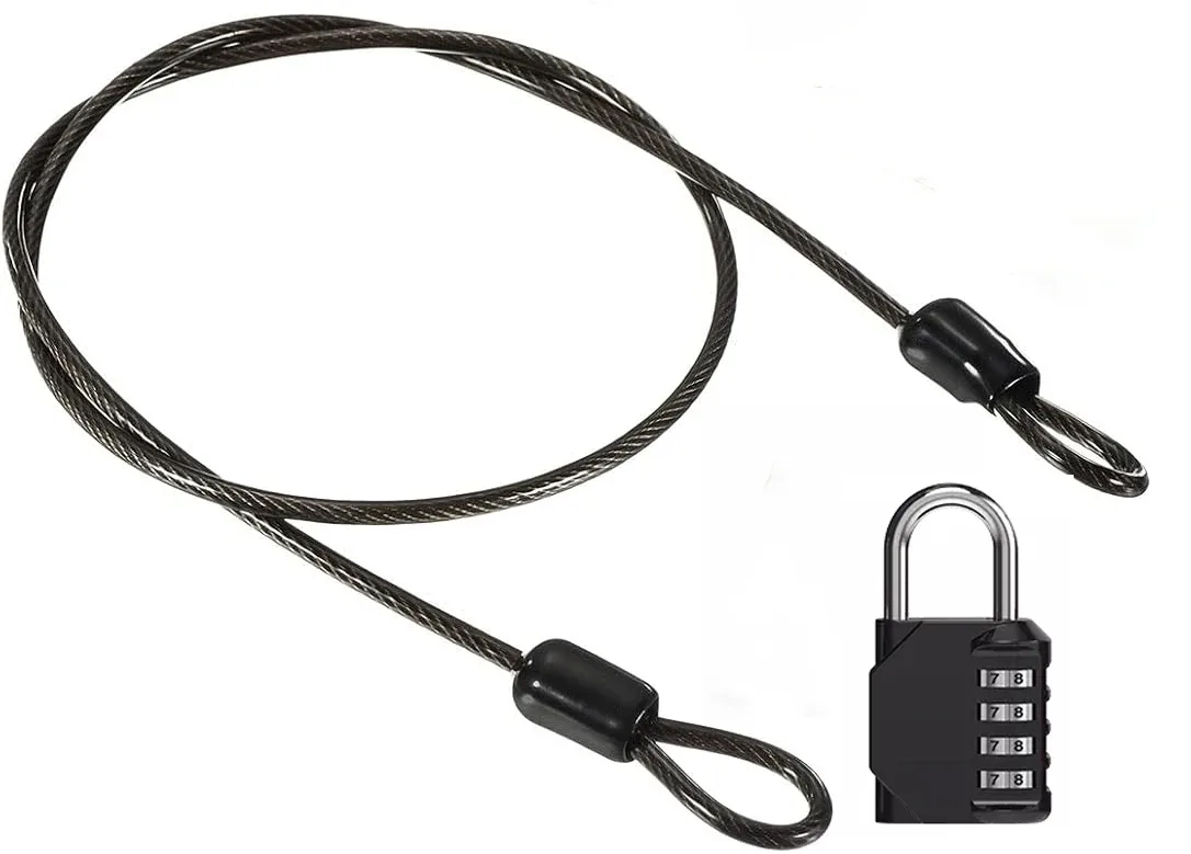 câble de sécurité en acier avec cadenas à combinaison à 4 chiffres, 1 ensemble de cadenas de voyage, câble de sécurité gainé de 1 m à double boucle pour bagages us234