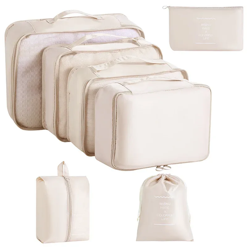 ensemble de rangement de voyage : sacs de rangement pour vêtements, chaussures, articles de toilette et maquillage, grande capacité, valise portable, sac de classification