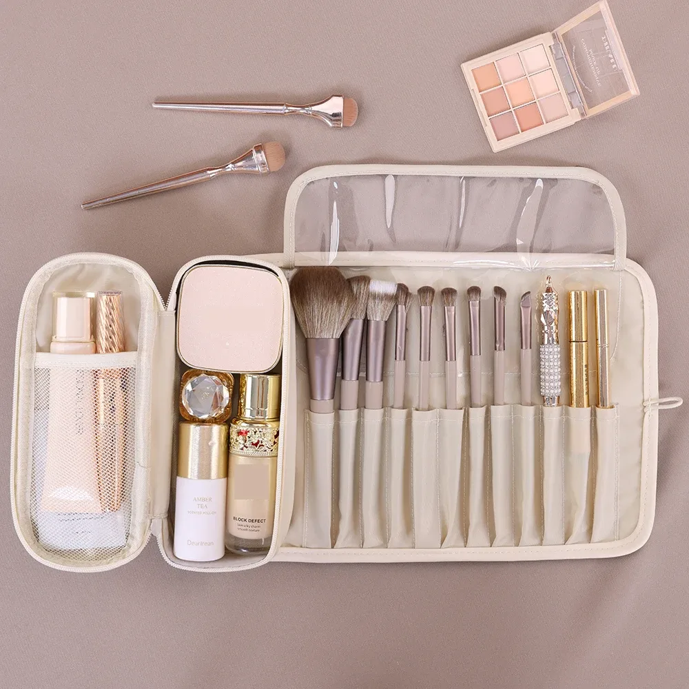 grande trousse de maquillage multifonctionnelle, trousse de maquillage de voyage pour femmes, trousse de maquillage pliable portable tendance