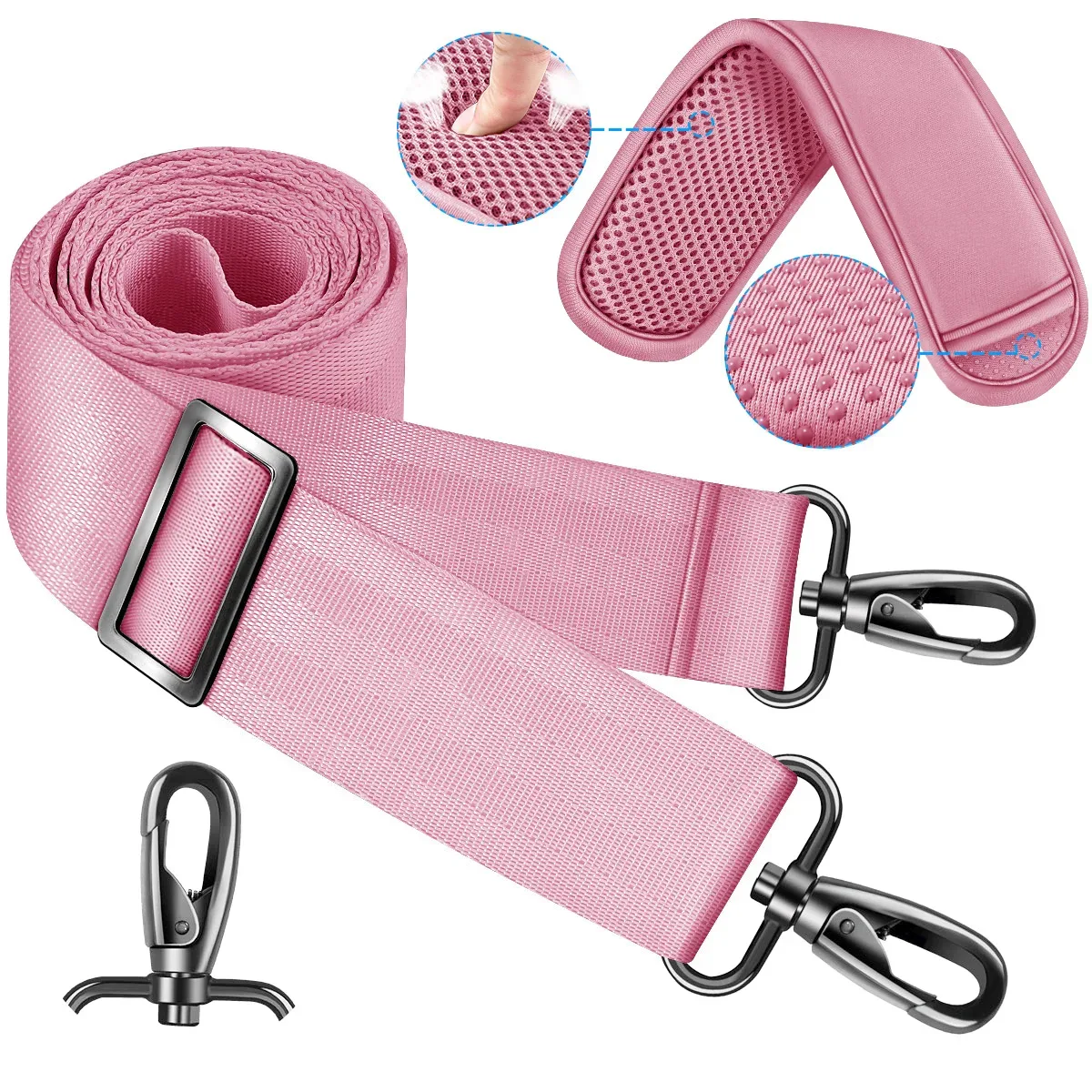 bandoulière de 60 pouces, ultra épaisse et rembourrée avec crochets pivotants en métal pour sacoche pour ordinateur portable et sacs en toile à bandoulière
