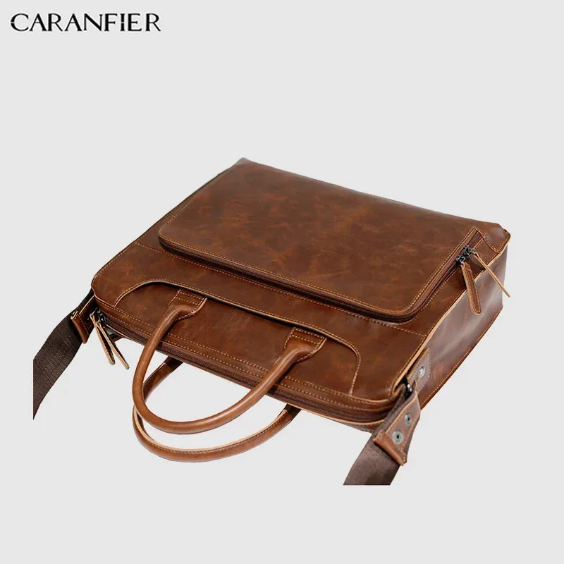 caranfier hommes porte-documents voyage sac à bandoulière en cuir pu loisirs grande capacité sacs pour ordinateur portable affaires luxe crazy horse sacs à main