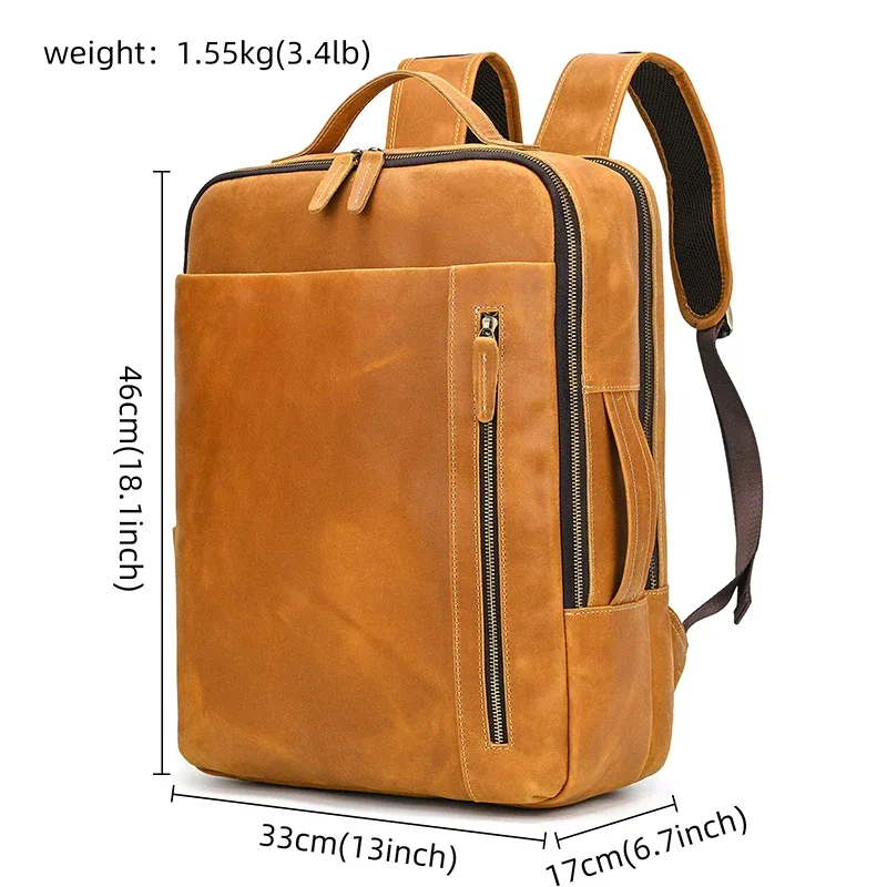 crazy horse – sac à dos en cuir de vache pour hommes, sac pour ordinateur portable, double épaule, sac de voyage de grande capacité, sac à dos quotidien